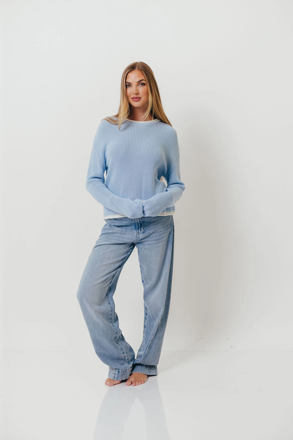 Ronnie Contrast Knit Sweater in Sky/White HighStretchElastic StretchFabric