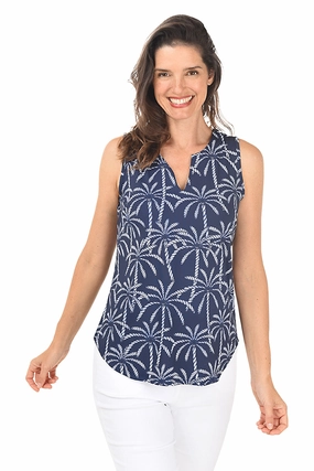 Rope Palms UPF50  Split Neck Sleeveless Top Temperature Regulating Fibers