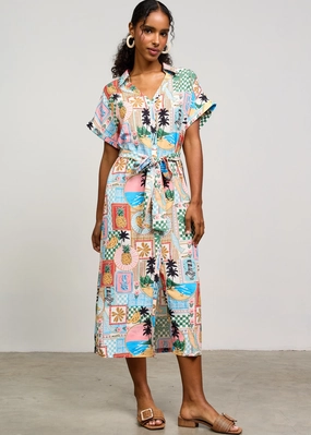 ROSA PRINTED BUTTON FRONT MIDI DRESS Soft Fabric