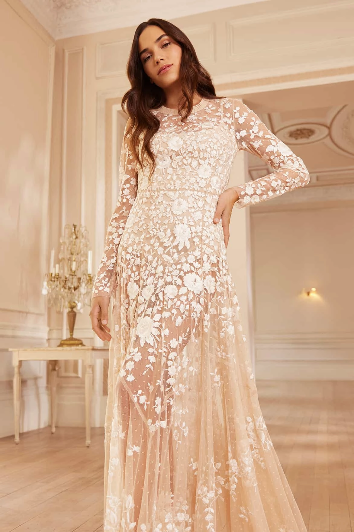 BreathableFabric Minimal Cut Rosa Sheer Ankle Gown