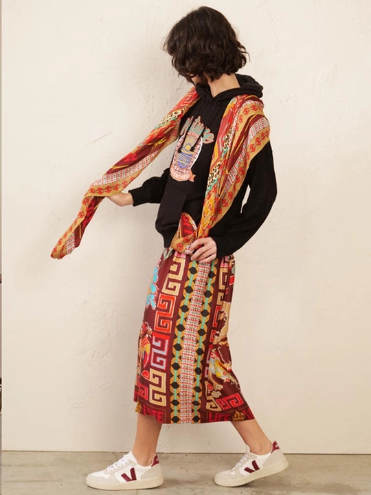 ROSALEE PRINTED SKIRT Structured silhouette Contrast Stitching