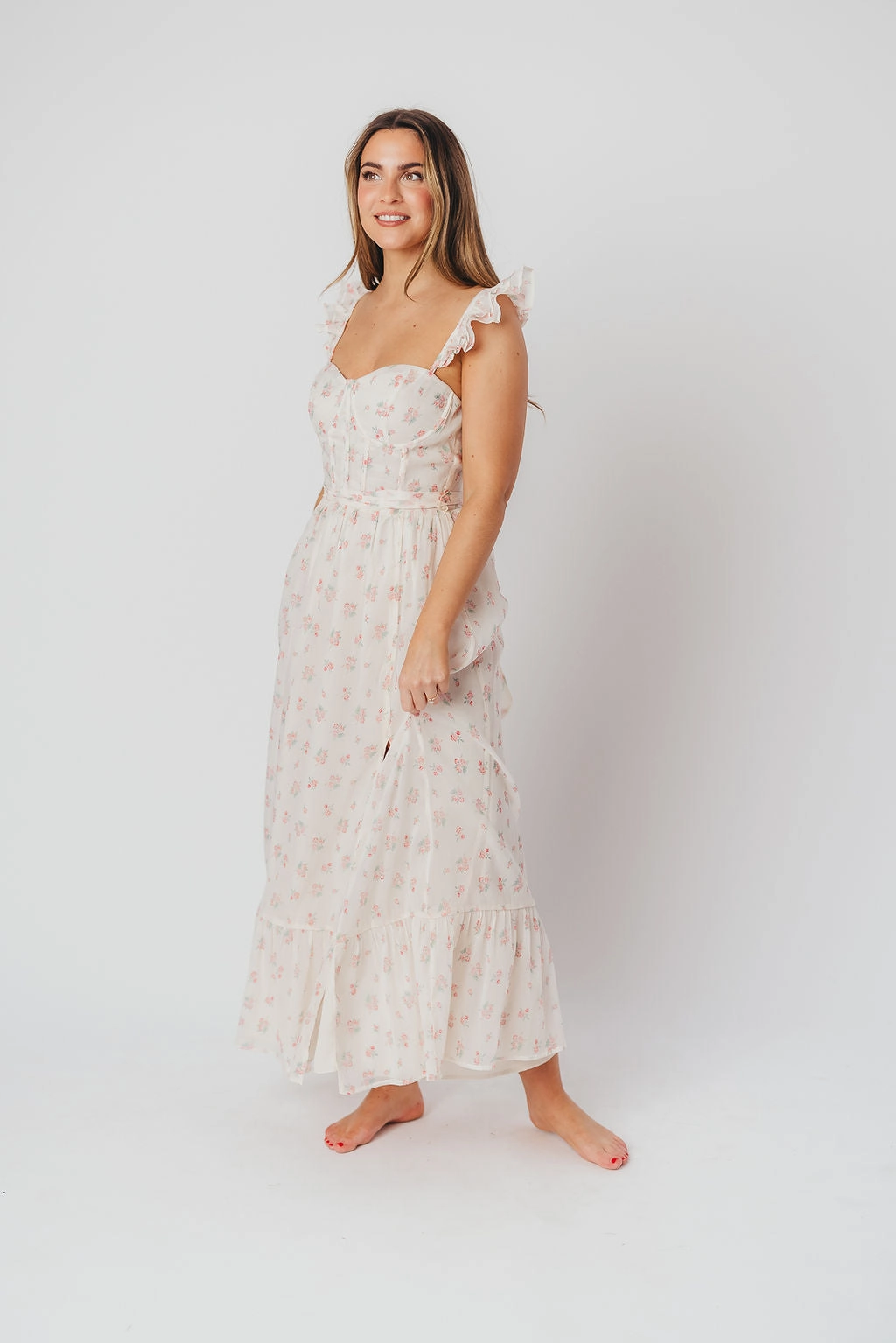 Comfy Layers Rosamund Bustier-Style Maxi Dress in Blush Pink Floral - Inclusive Sizing (S-3XL) *Final-Sale*