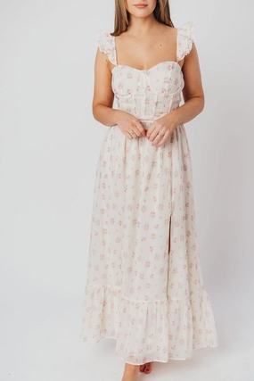 Rosamund Bustier-Style Maxi Dress in Blush Pink Floral - Inclusive Sizing (S-3XL) *Final-Sale* Feminine Design Elegant Layer