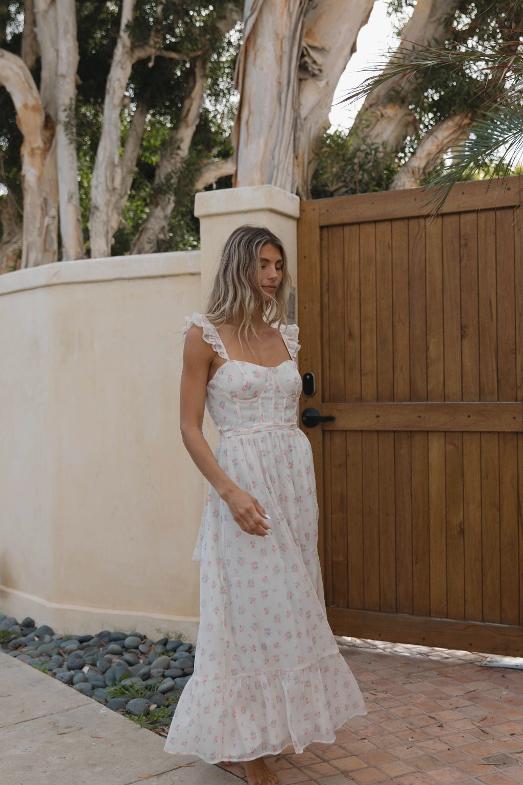 Tailored Mood Rosamund Bustier-Style Maxi Dress in Blush Pink Floral - Inclusive Sizing (S-3XL) *Final-Sale*