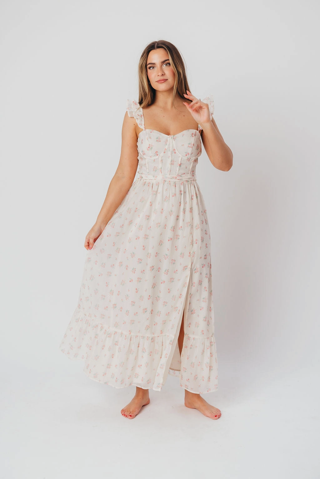 Rosamund Bustier-Style Maxi Dress in Blush Pink Floral - Inclusive Sizing (S-3XL) *Final-Sale* Repair-Friendly