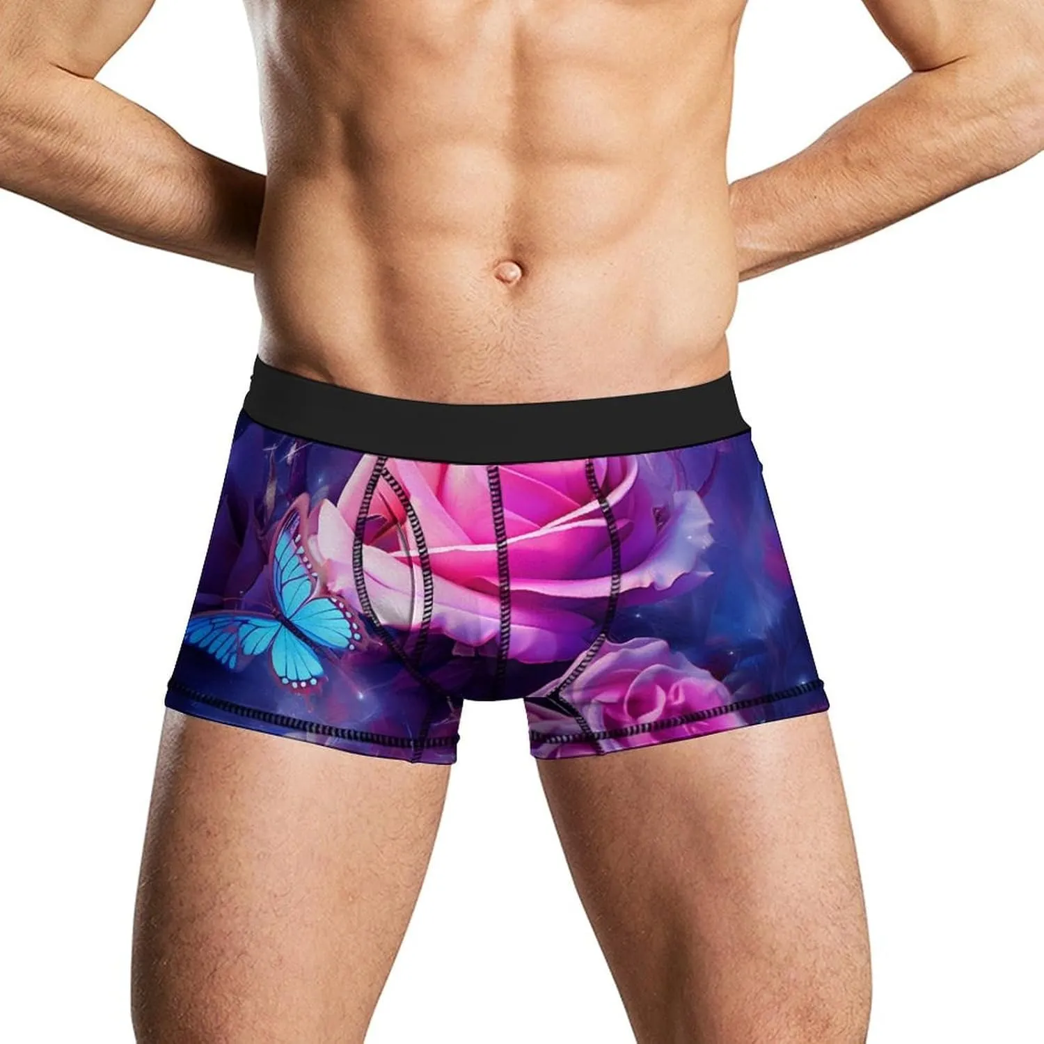 Rose And Butterfly Mens Boxer Brief Funny Underwear Trunks Breathable Soft Printed Shorts