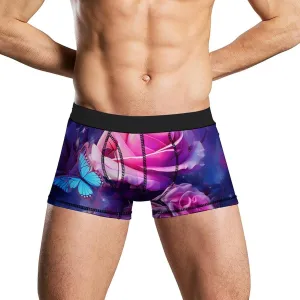 Rose And Butterfly Mens Boxer Brief Funny Underwear Trunks Breathable Soft Printed Shorts
