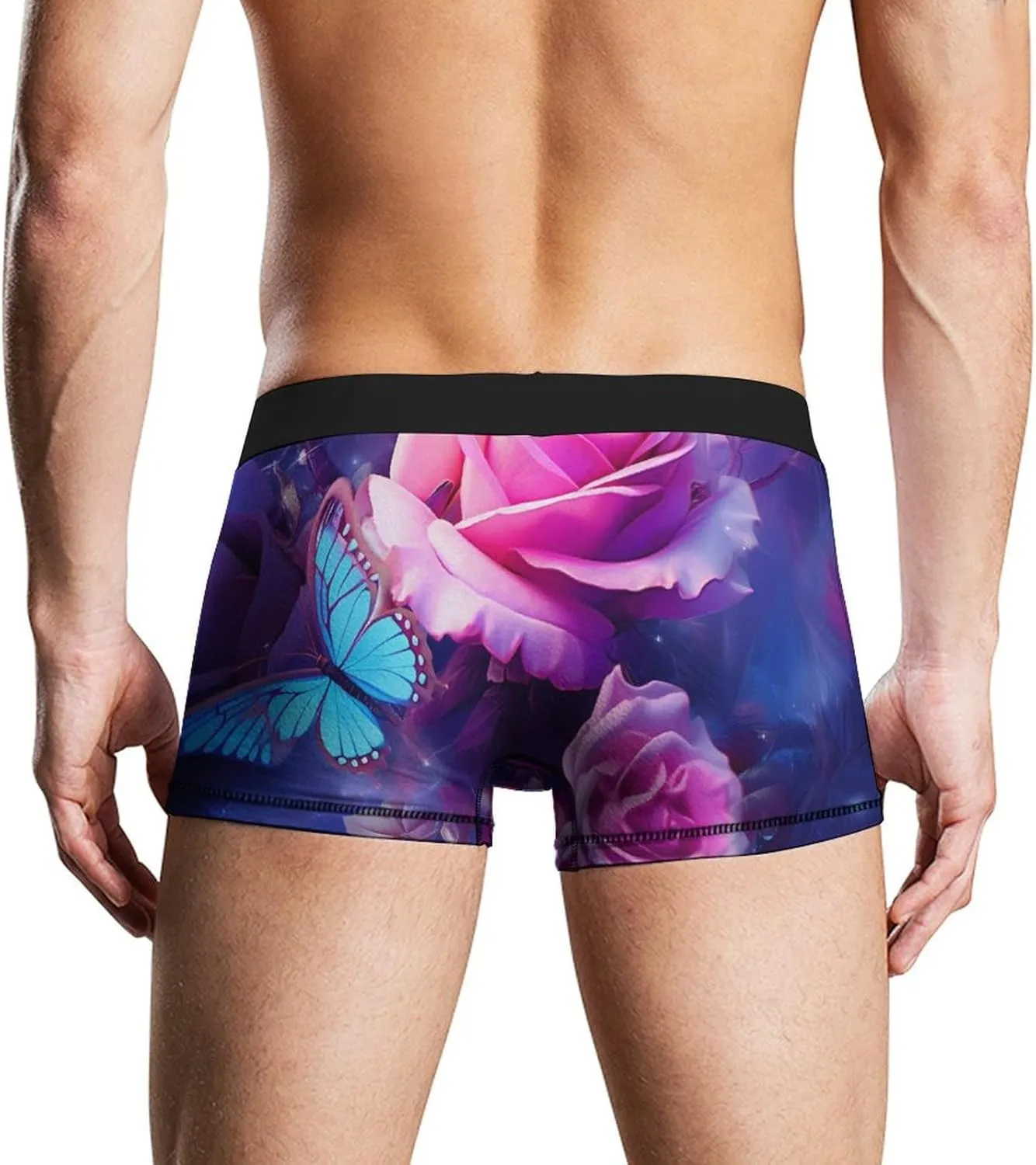 Rose And Butterfly Mens Boxer Brief Funny Underwear Trunks Breathable Soft Printed Shorts