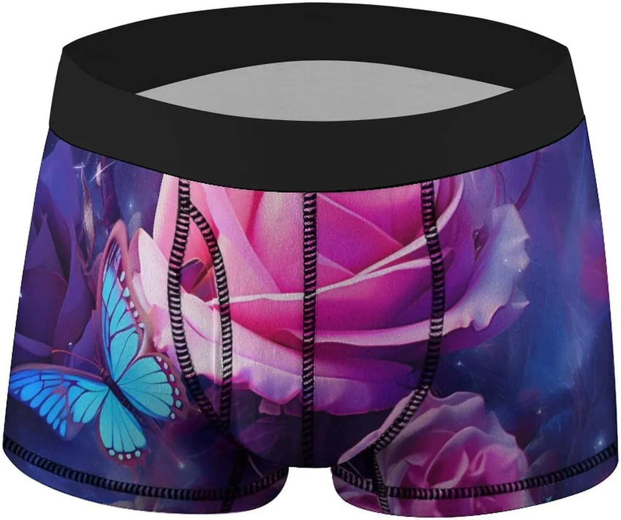 Rose And Butterfly Mens Boxer Brief Funny Underwear Trunks Breathable Soft Printed Shorts