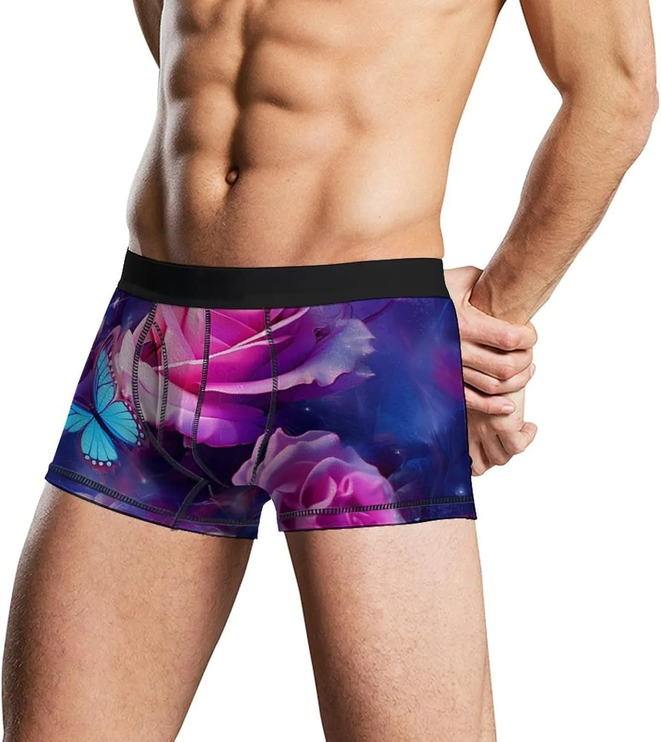 Rose And Butterfly Mens Boxer Brief Funny Underwear Trunks Breathable Soft Printed Shorts