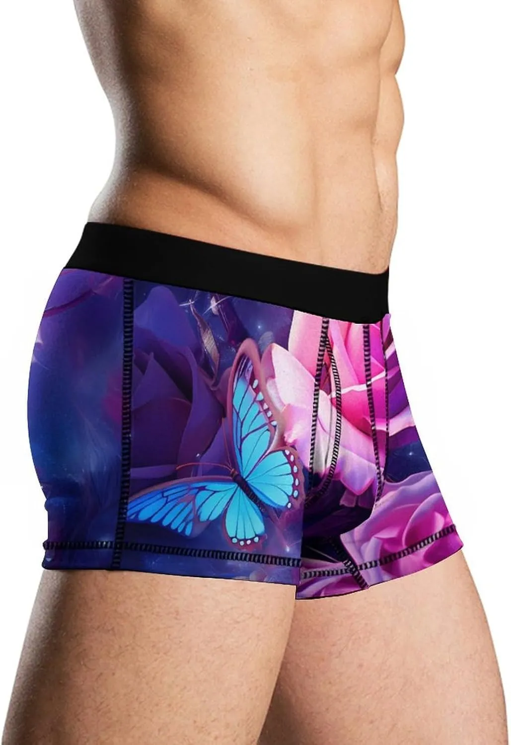 Rose And Butterfly Mens Boxer Brief Funny Underwear Trunks Breathable Soft Printed Shorts