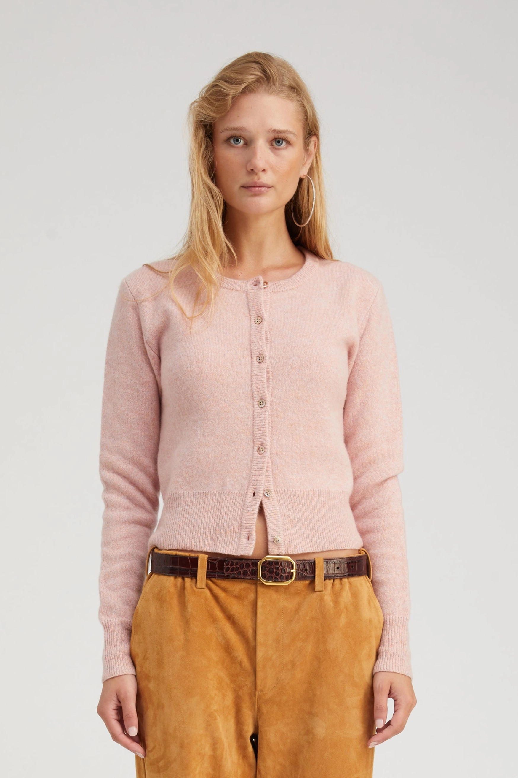 RibbedCuff DoubleNeedle Stitching Rose Cashmere Baby Cardigan