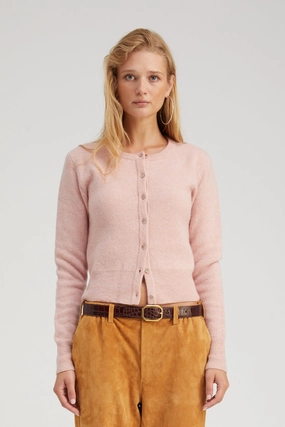 RibbedCuff DoubleNeedle Stitching Rose Cashmere Baby Cardigan
