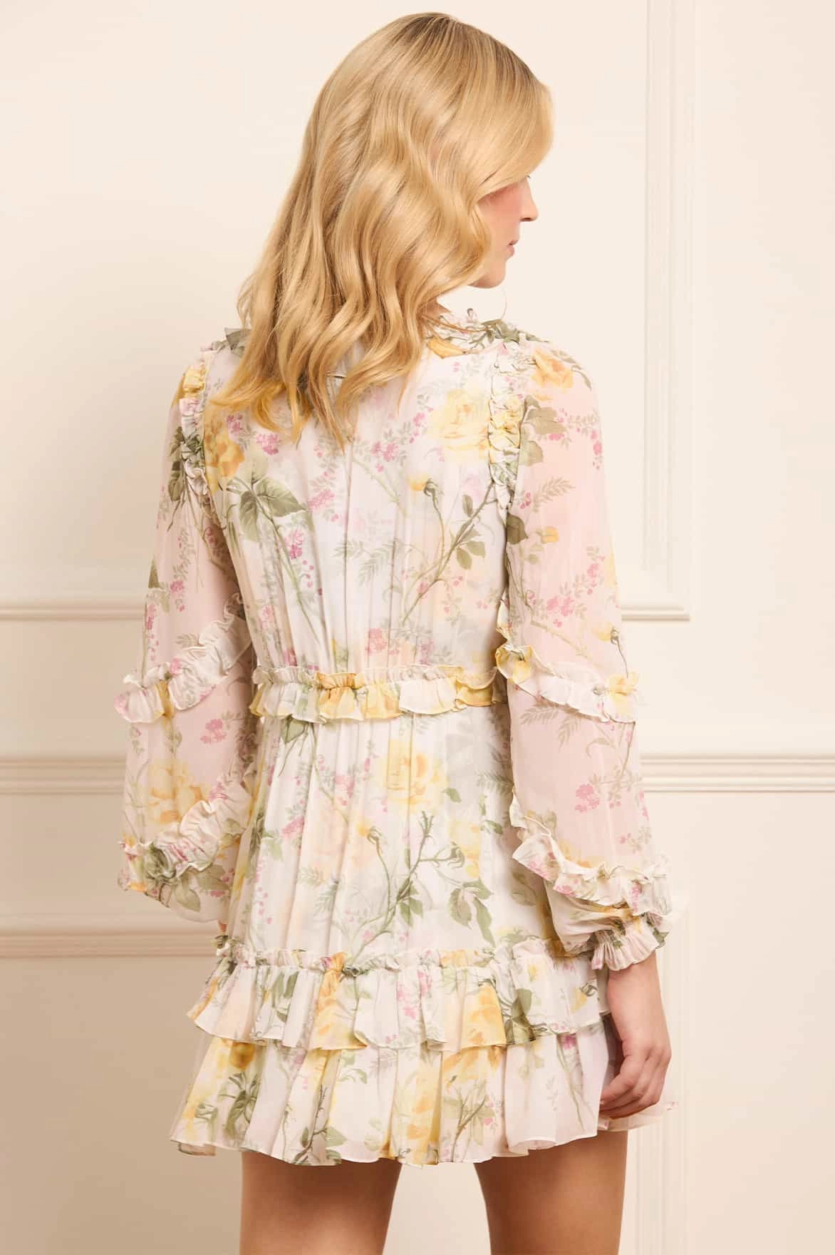 Rose Chiffon Long Sleeve Micro Mini Dress Dew Glow Limited-Edition
