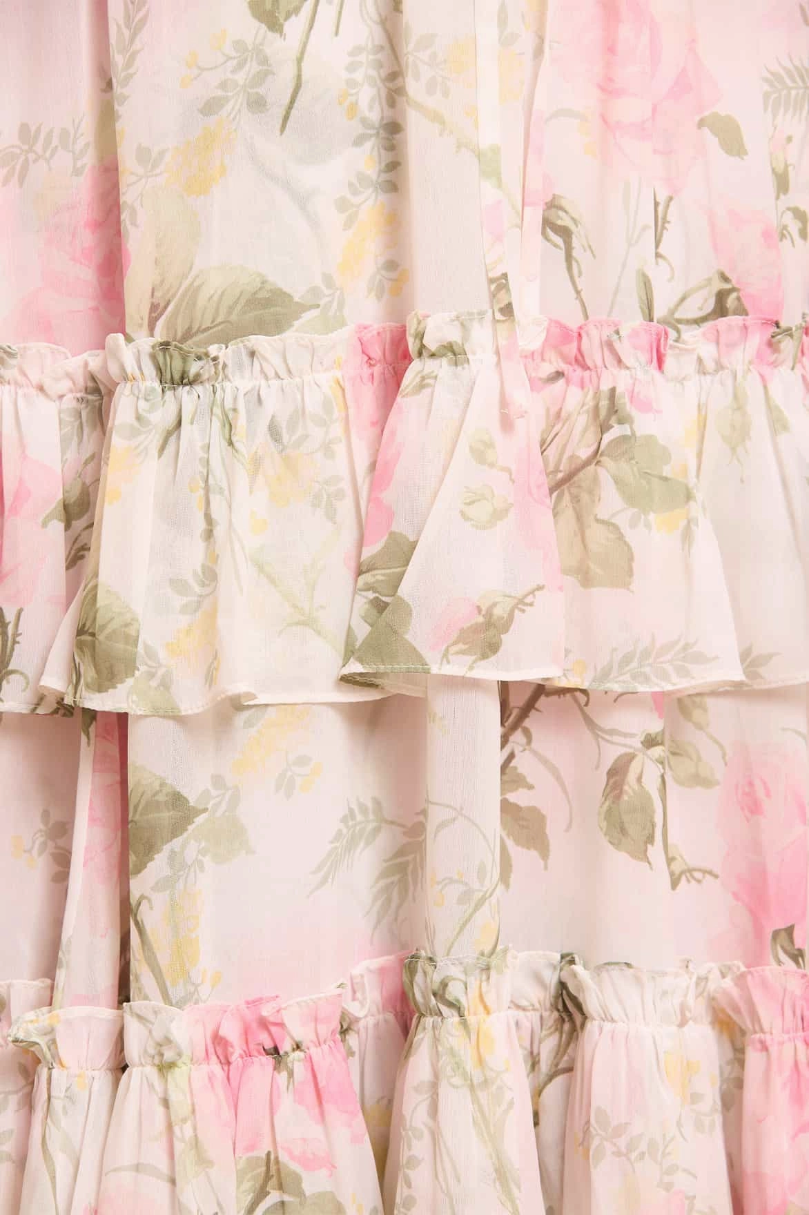 Panelled-Design Fashion-Forward Fit Rose Chiffon Tiered Cape Ankle Gown