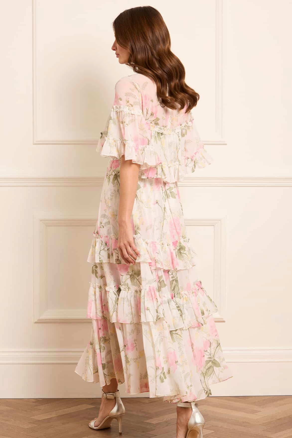 Casual event dress FoldablePackaging Rose Chiffon Tiered Cape Ankle Gown