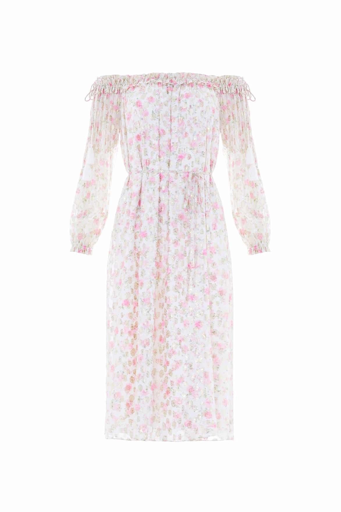 Chic Casual Wear Smooth Look Rose Ditsy Lurex Midaxi Dress