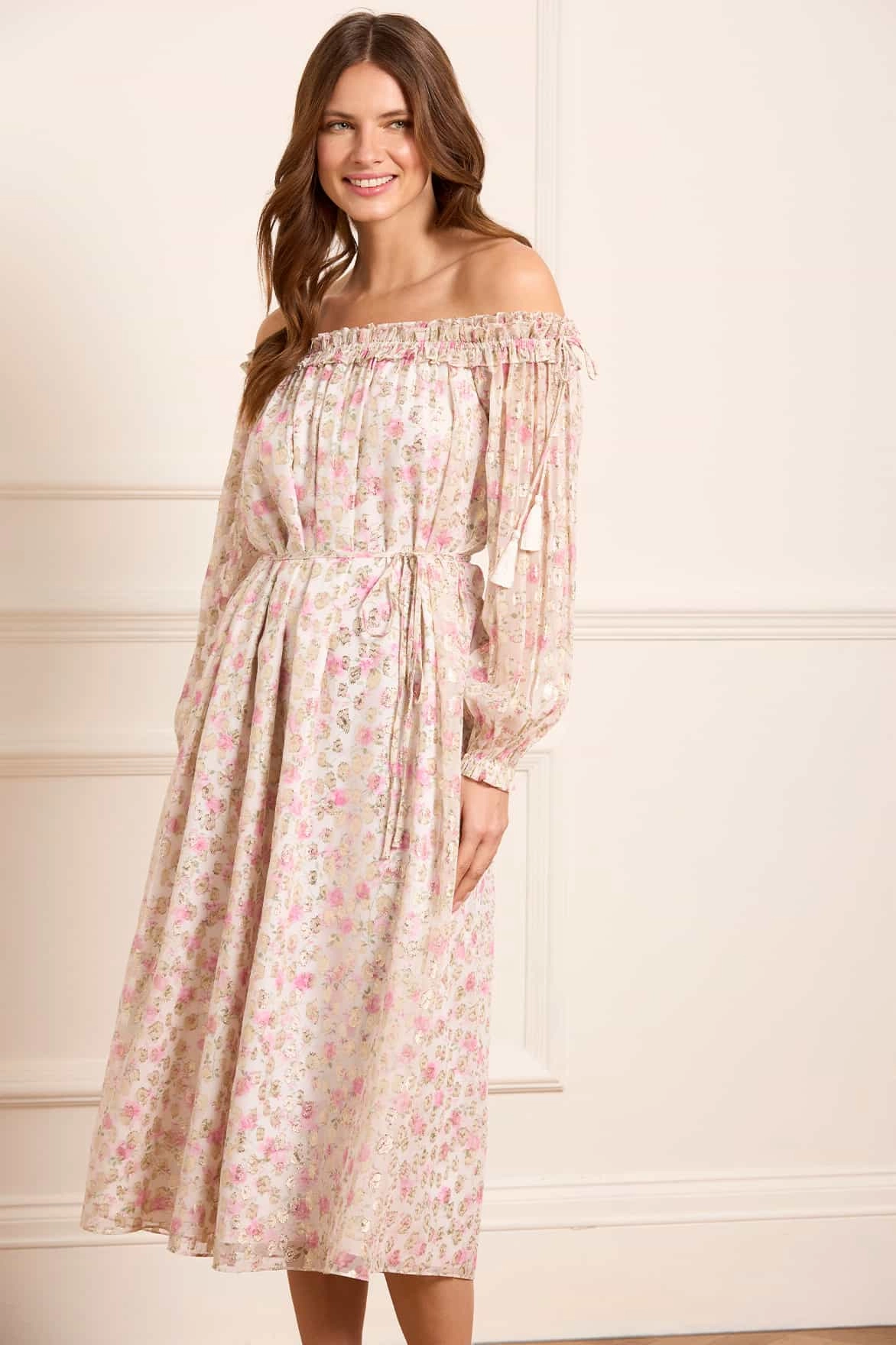 Chic Motion Rose Ditsy Lurex Midaxi Dress