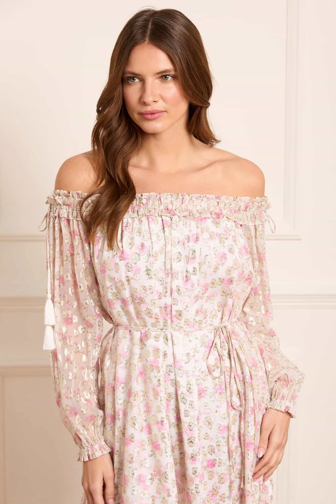 Low-Waist Elegant Simplicity Rose Ditsy Lurex Midaxi Dress