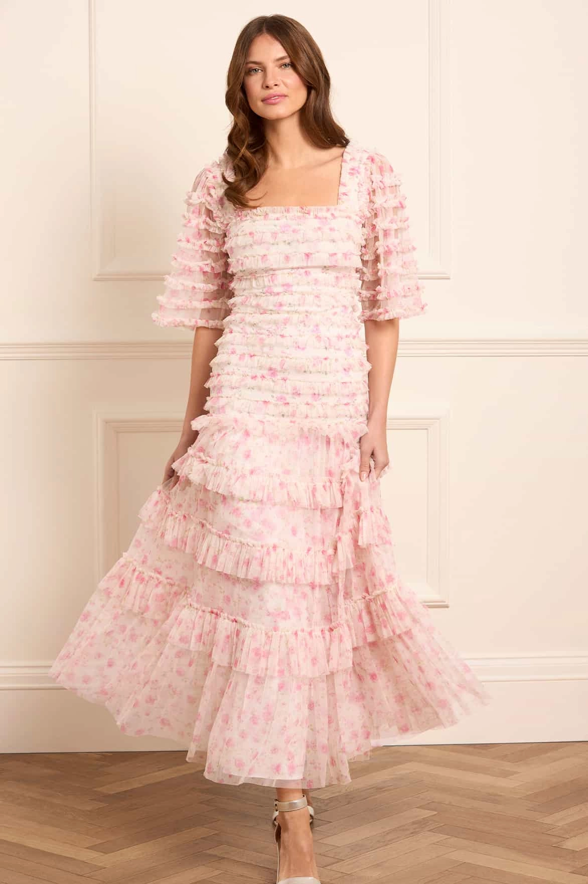Move Free Rose Ditsy Short Sleeve Ankle Gown