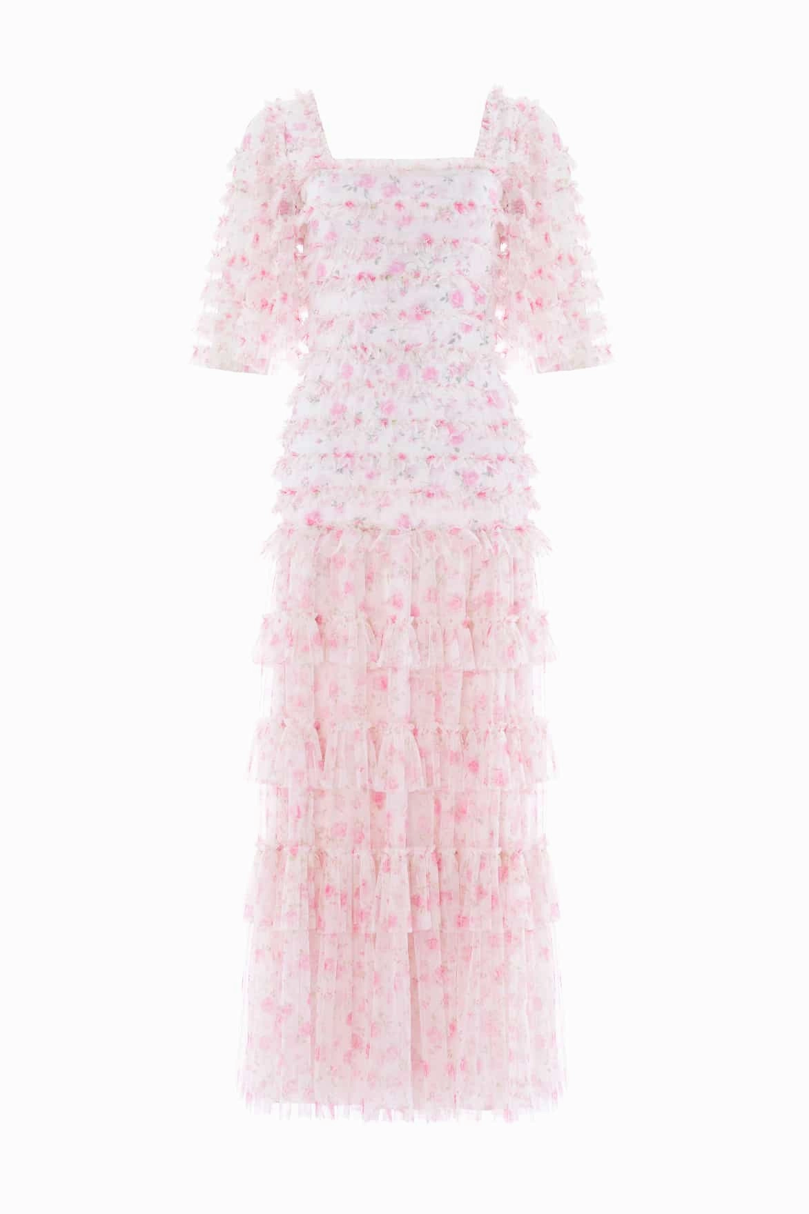 Rose Ditsy Short Sleeve Ankle Gown Tear-resistant Sleek Waistband