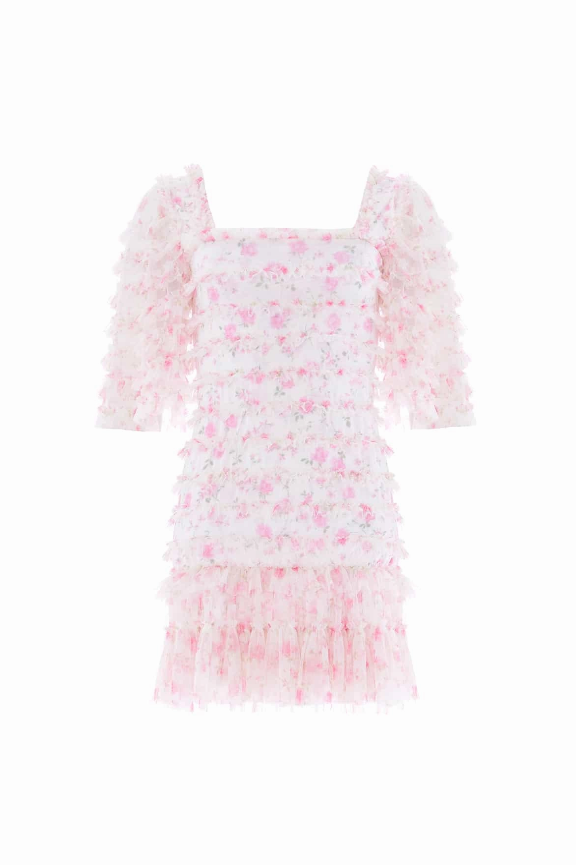 Rose Ditsy Short Sleeve Micro Mini Dress Petite-Size