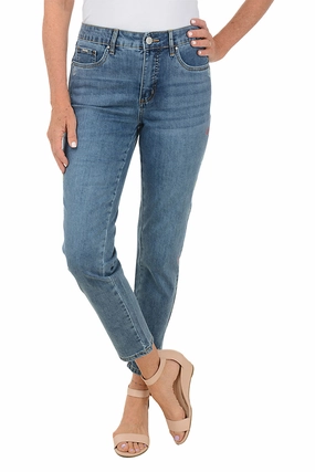 Mid Rise Rose Embroidered Denim Ankle Pant