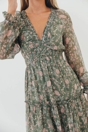 Fashionable Layers Rosita Floral Maxi Dress in Dusted Eucalyptus