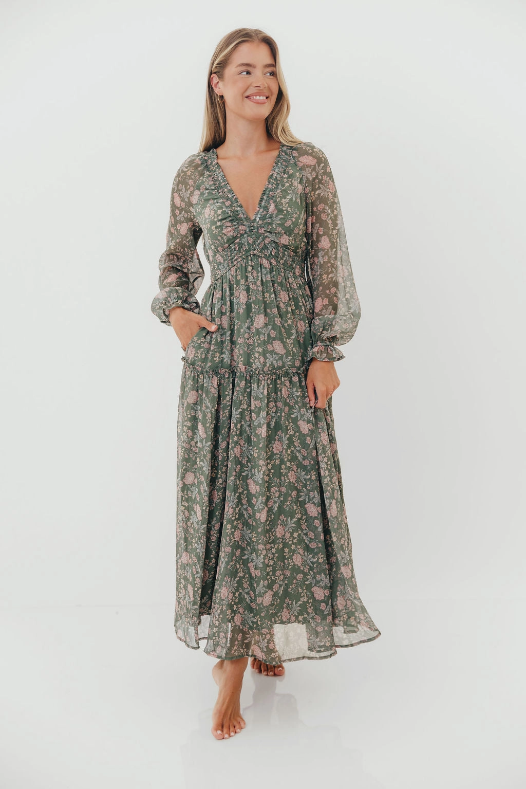 Cool Shape Rosita Floral Maxi Dress in Dusted Eucalyptus