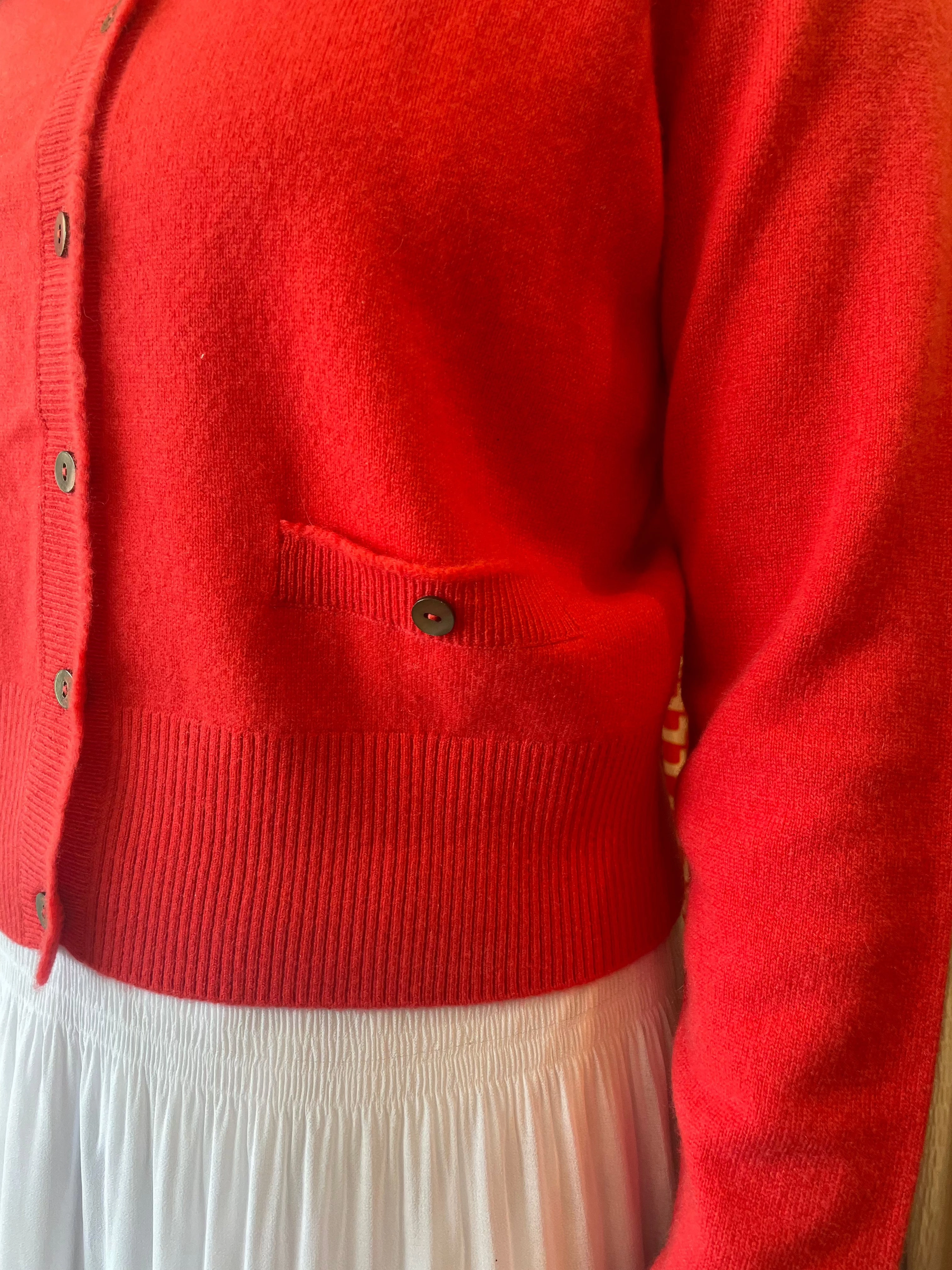 RecycledPolyesterBlend Round Neck Buttoned Cashmere Cardigan Chili