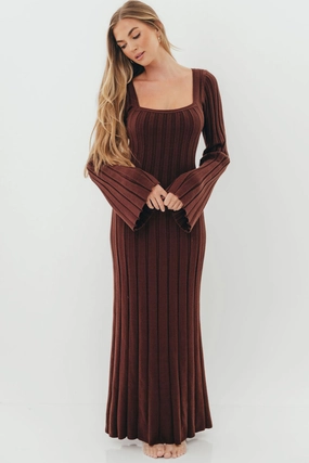 Rowan Square Neck Maxi Dress in Brown Joy Glow