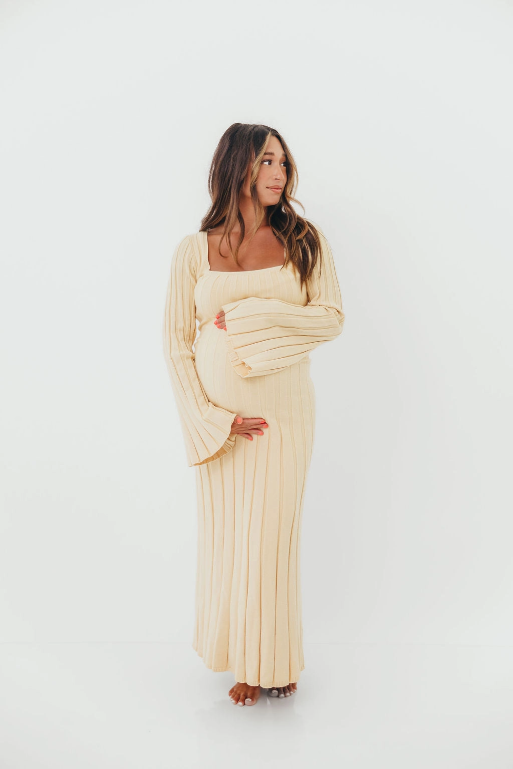 Rowan Square Neck Maxi Dress in Buttercream Tiered Skirt Cozy Energy
