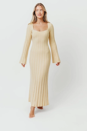Rowan Square Neck Maxi Dress in Buttercream Comfy Layers Slimming Shape