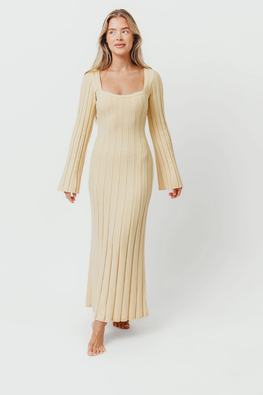 Rowan Square Neck Maxi Dress in Buttercream Comfy Layers Slimming Shape