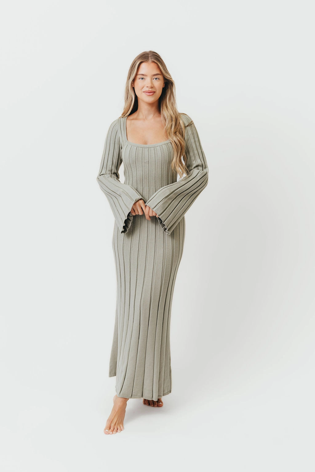 Rowan Square Neck Maxi Dress in Green Heart Glow Cozy Comfort