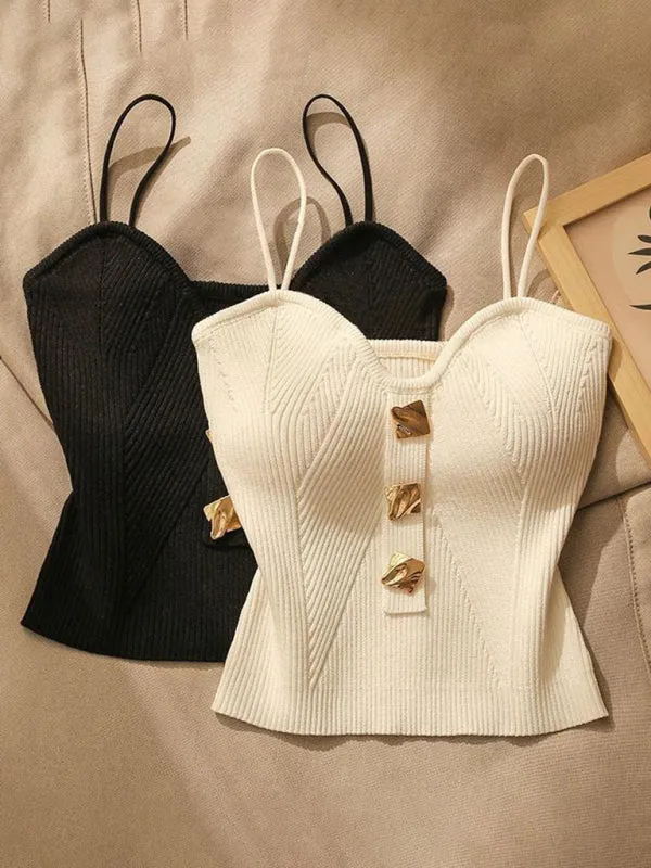 Rowena New Style Knitted Tube Top Camisole With Decorative Buttoned Blouse Inside