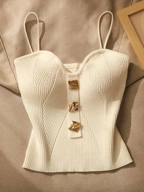 Rowena New Style Knitted Tube Top Camisole With Decorative Buttoned Blouse Inside