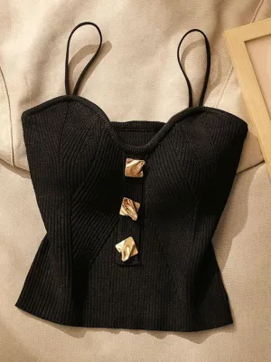 Rowena New Style Knitted Tube Top Camisole With Decorative Buttoned Blouse Inside
