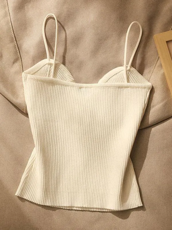 Rowena New Style Knitted Tube Top Camisole With Decorative Buttoned Blouse Inside