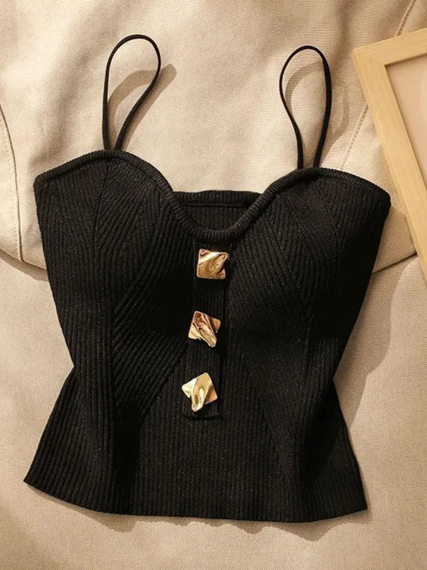 Rowena New Style Knitted Tube Top Camisole With Decorative Buttoned Blouse Inside