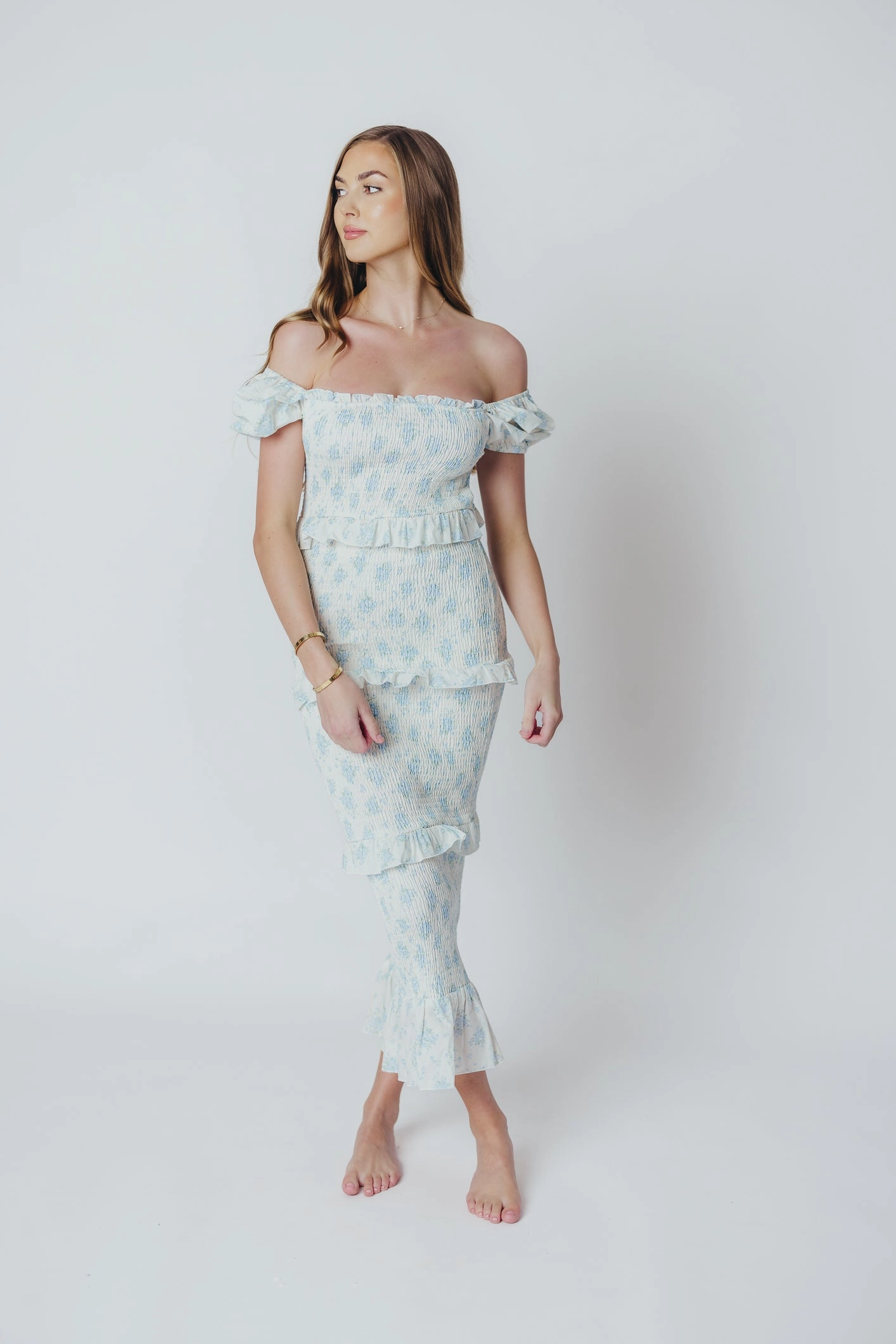 Vibrant Edge Ada Smocked Dress in Blue Floral- Bump Friendly & Inclusive Sizing (S-3XL) *Final-Sale*