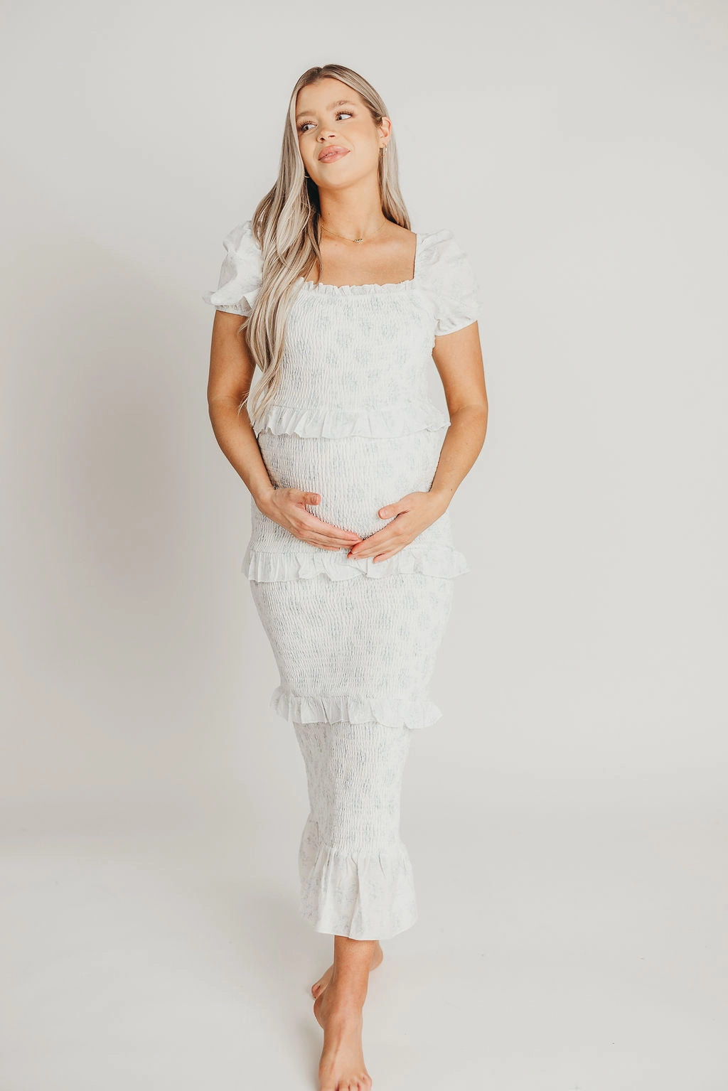 Ada Smocked Dress in Blue Floral- Bump Friendly & Inclusive Sizing (S-3XL) *Final-Sale* Comfort Waist Fit All-Occasion Wear