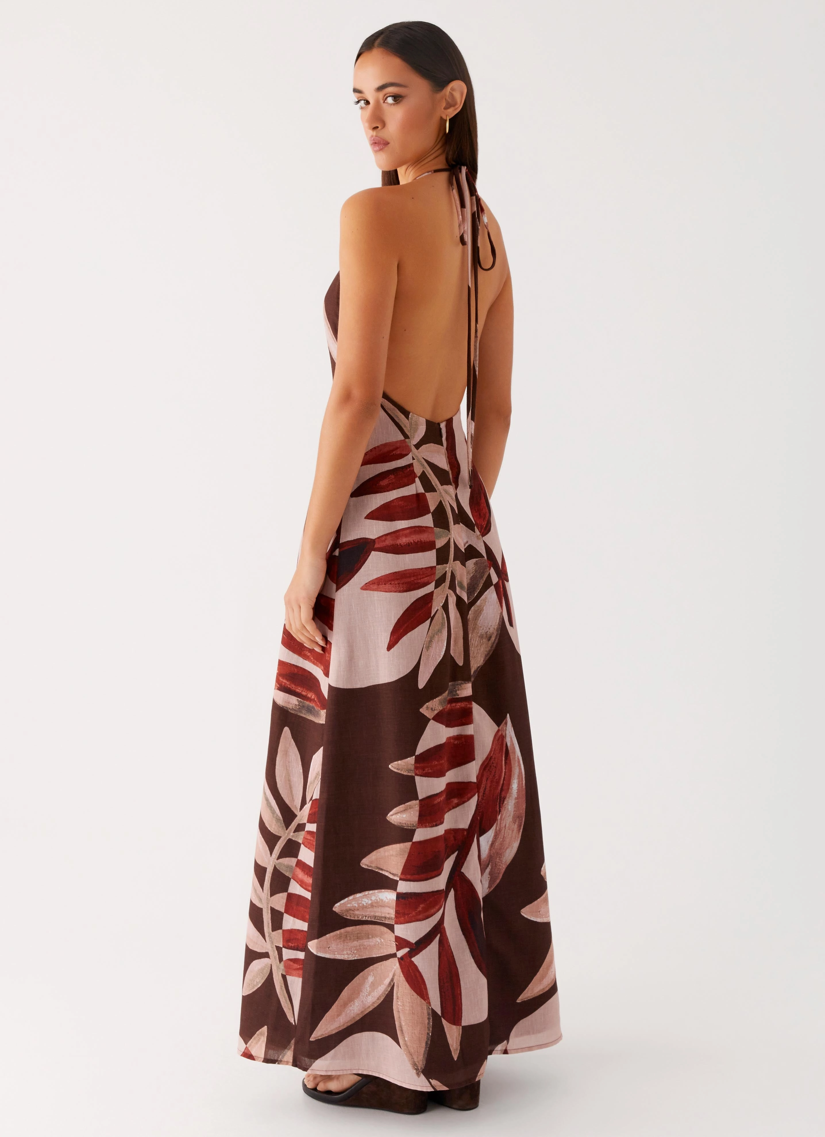 Smart And Comfortable Chilly Comfort Autumn Linen Maxi Dress - Cinnamon Palm