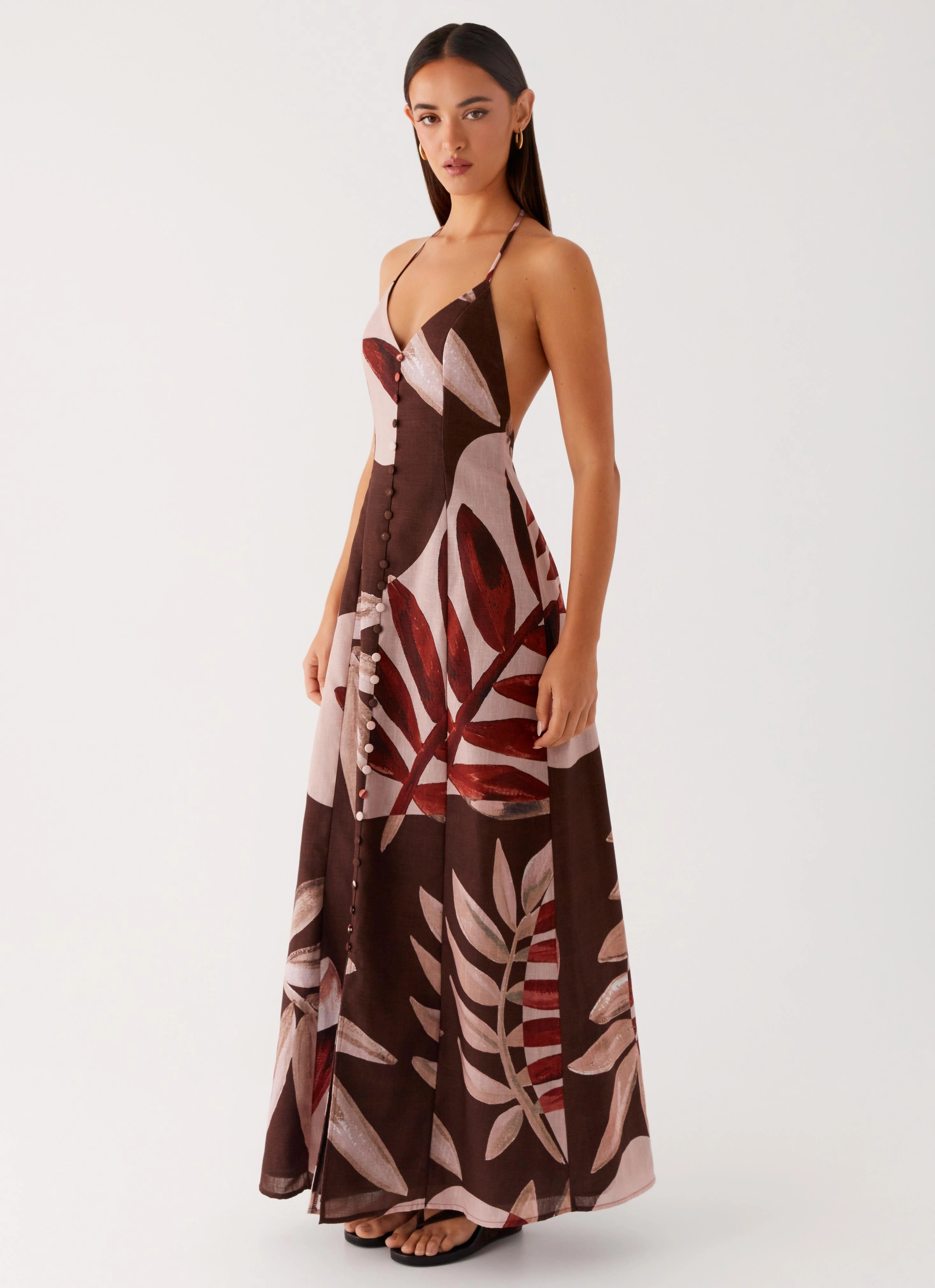 Fit Focused Comfy Fit Autumn Linen Maxi Dress - Cinnamon Palm