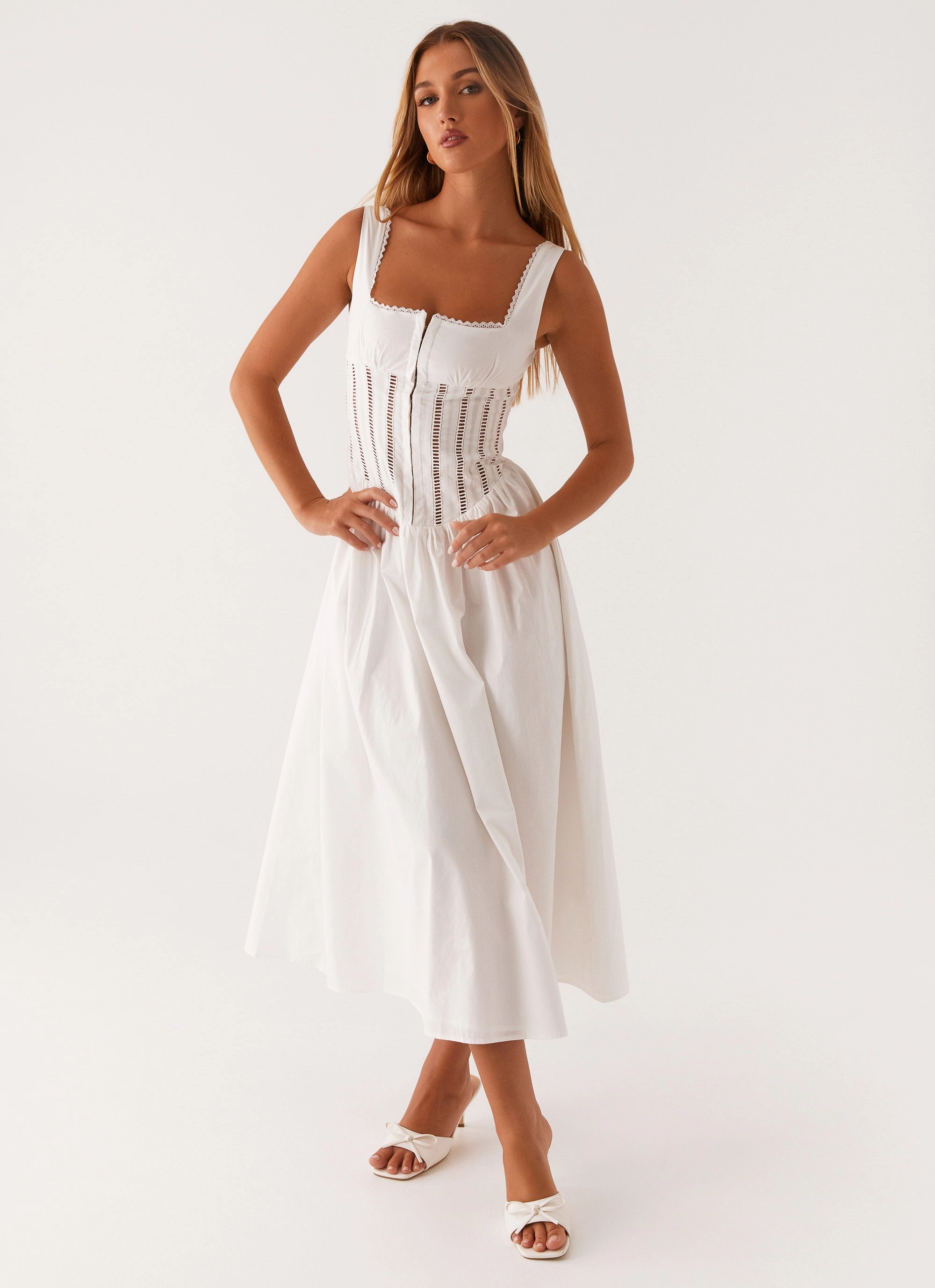 Subtle Lines Bold Fashion Waiting On You Midi Dress - White