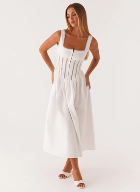 All-Season Comfort Fit Base Waiting On You Midi Dress - White