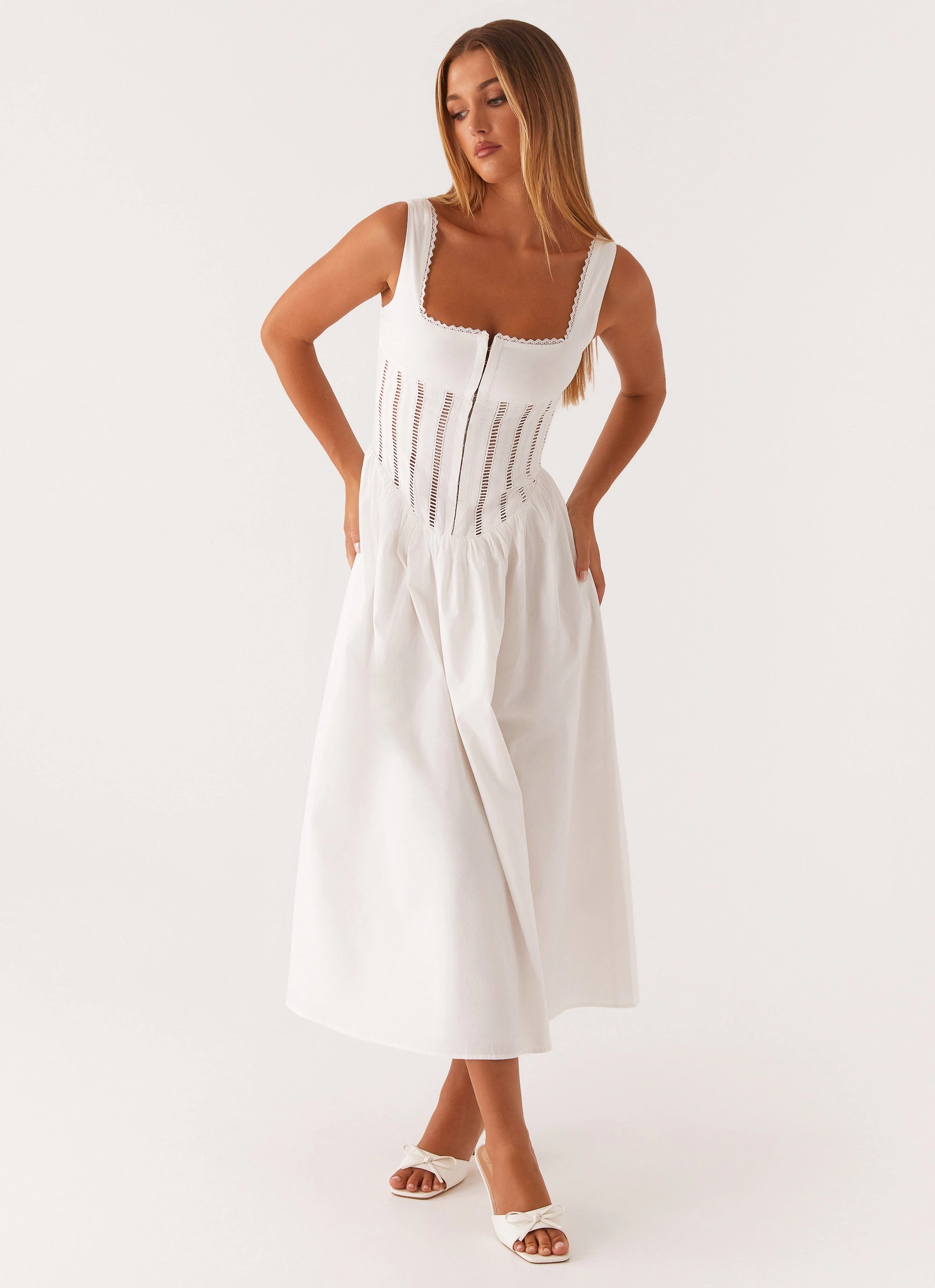 All-Season Comfort Fit Base Waiting On You Midi Dress - White