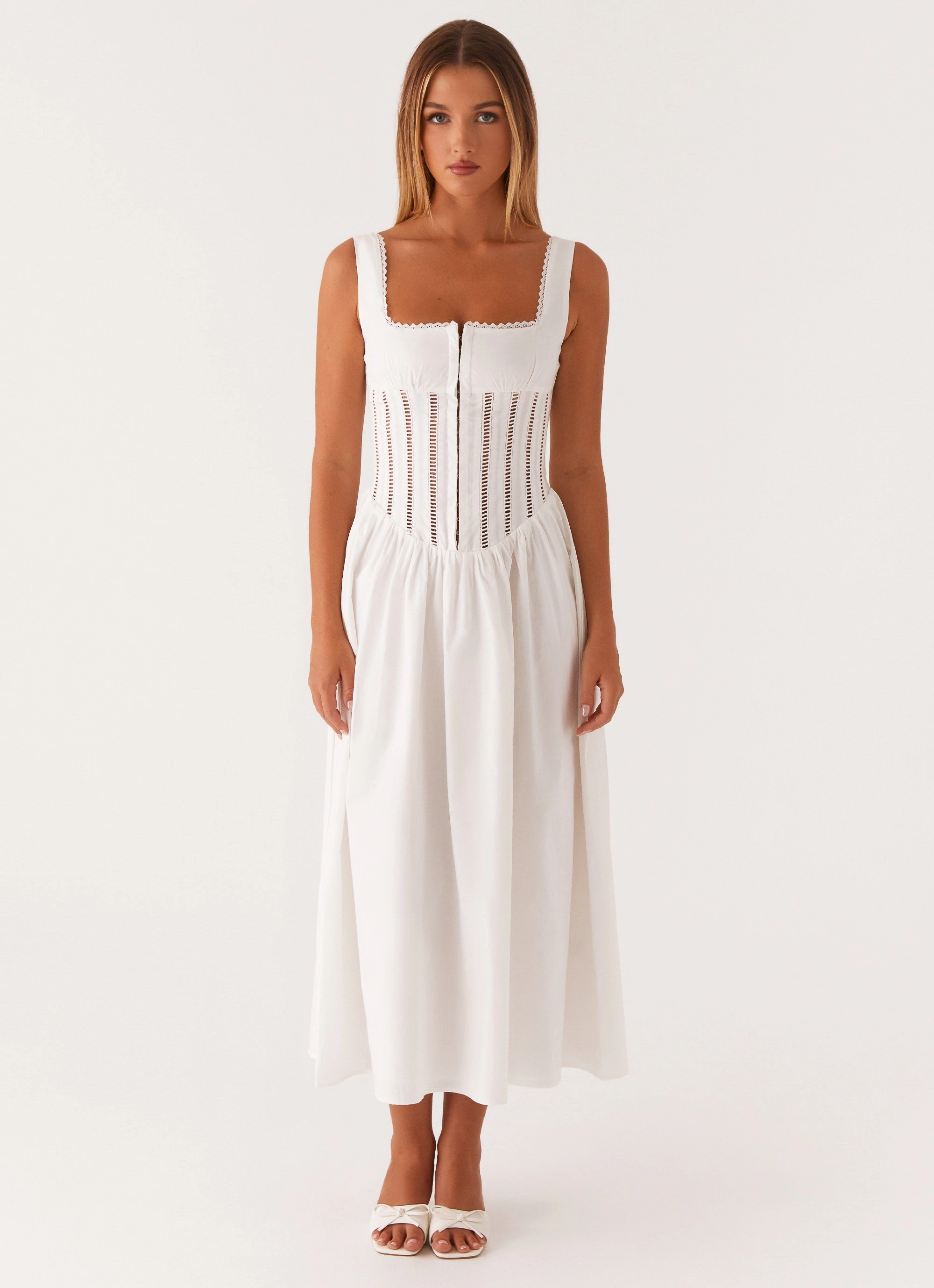 Casual Lines ConvertibleNeckline Waiting On You Midi Dress - White