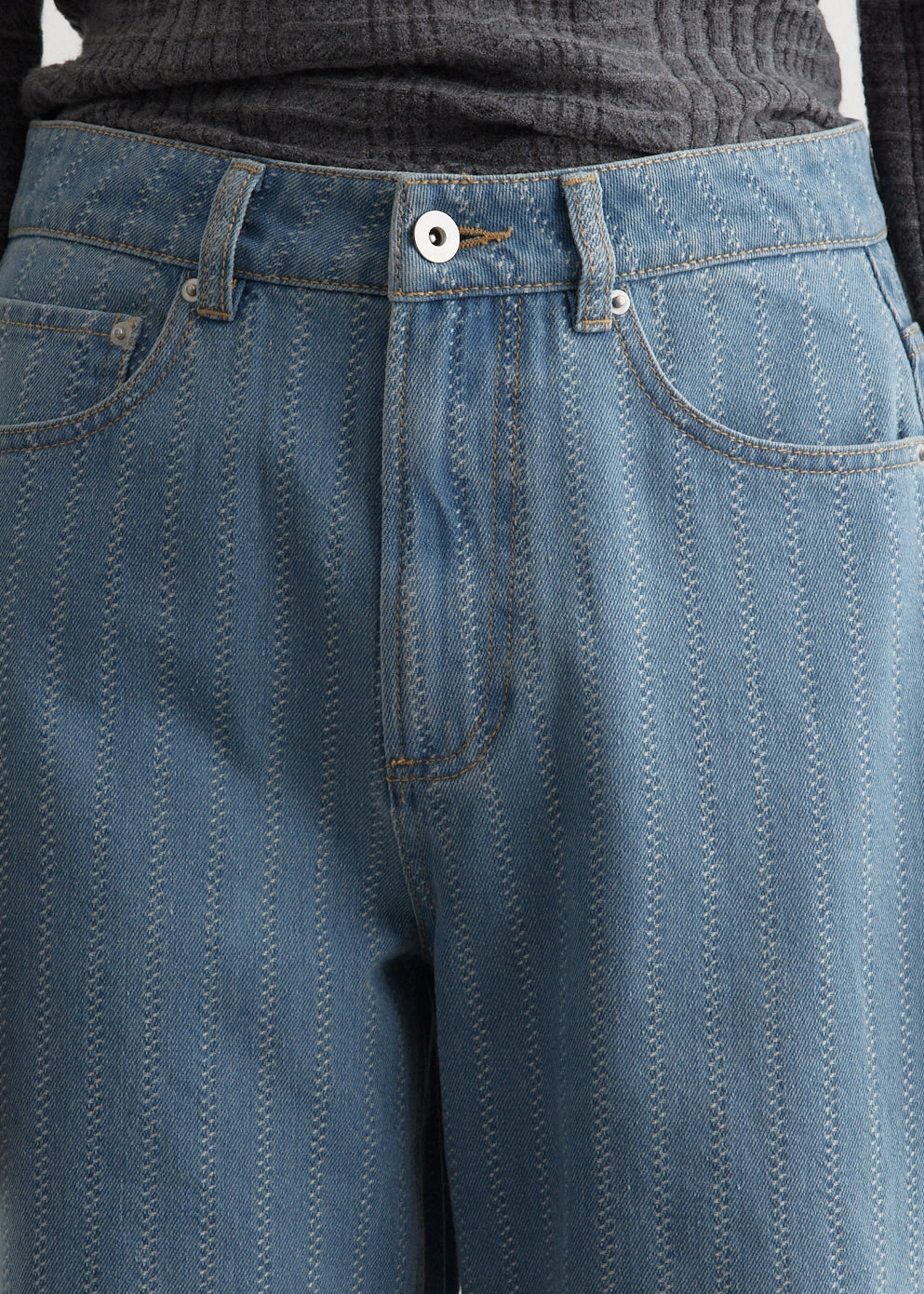 Rugged Style Crash Baggy Stripe Jeans Work Meeting Relaxed Style