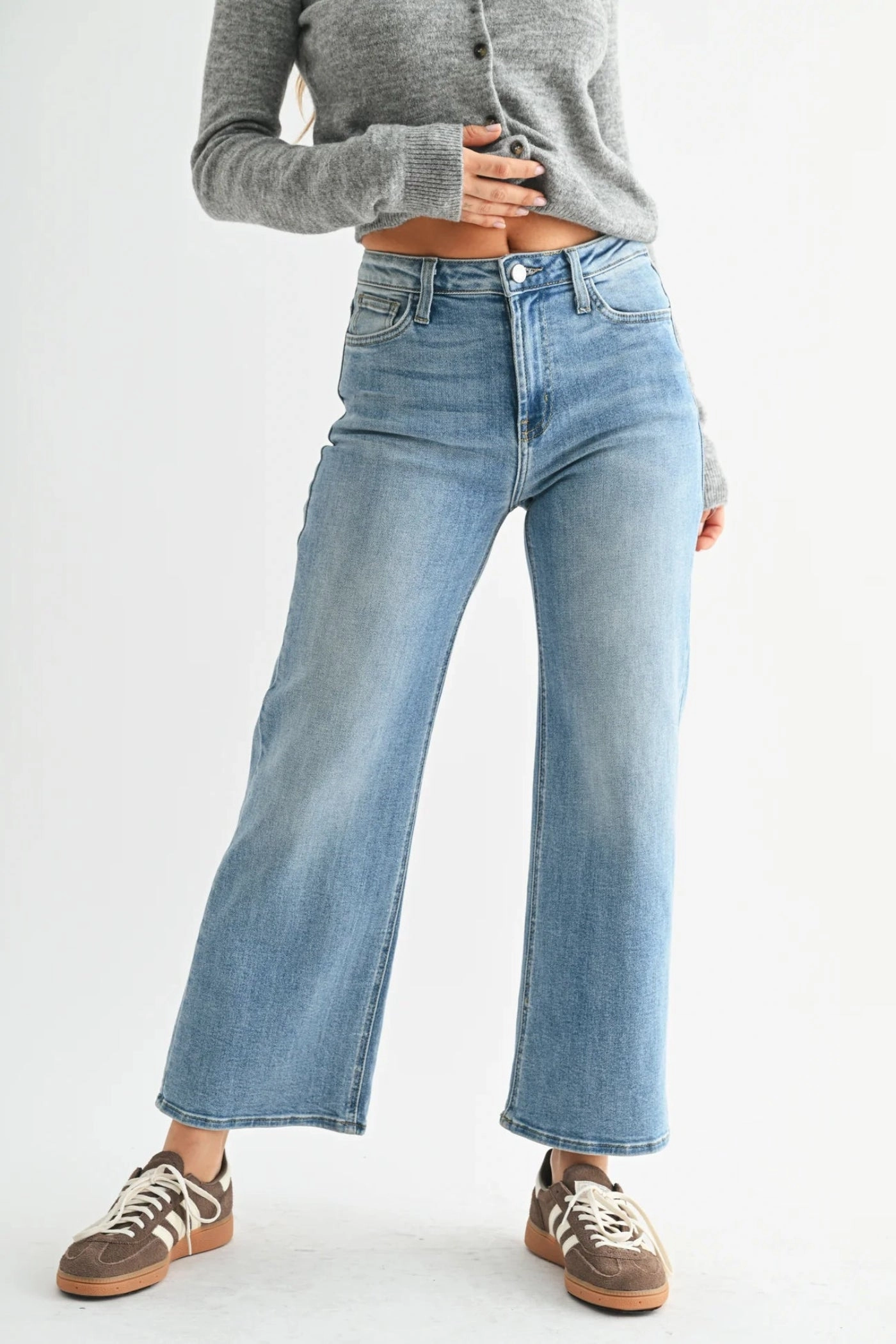 MONICA WIDE LEG JEANS Night Out Parent Style Double Stitched Seams